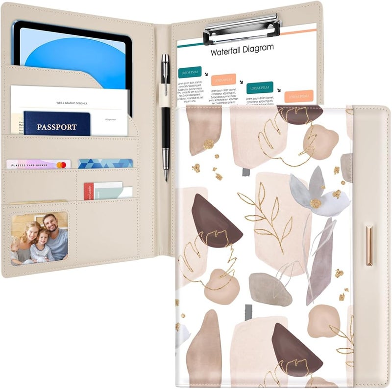 WAVEYU Padfolio/Resume Portfolio Folder for Women Men, Cute Chic Padfolio Cover Folder, Conference/Legal Document Organizer with Letter/A4 Size Clipboard, Document Sleeve, Gold - Image 1